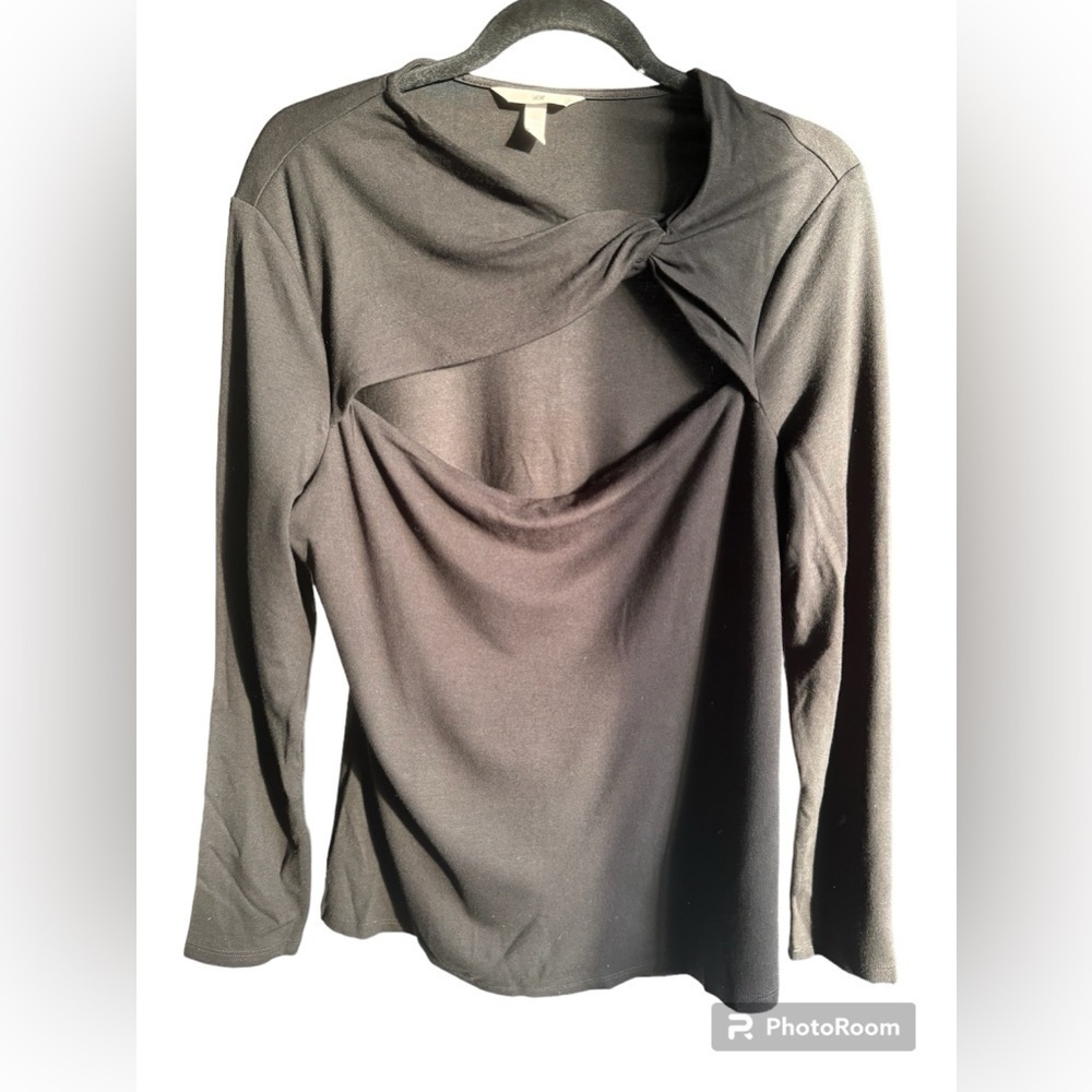 H&M Cut Out Black Long Sleeve Top Sz XL